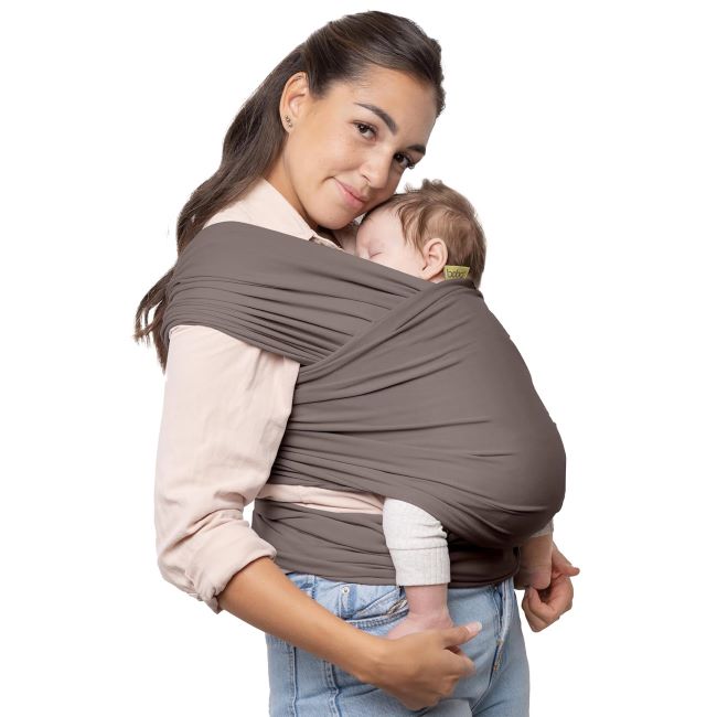 Boba baby wrap carrier in grey with soft ergonomic sling design for newborn bonding and hands-free carrying comfort