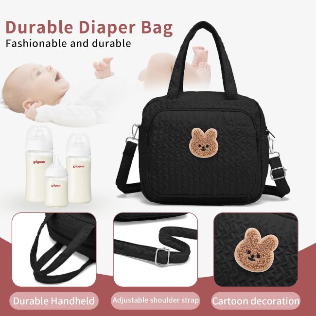 Fwkekye small crossbody diaper tote with multiple pockets and insulated bottle storage for baby essentials