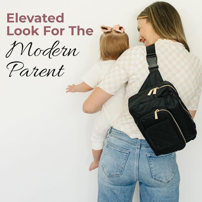 Lion & Light mini diaper bag with portable changing pad and adjustable crossbody strap for travel convenience