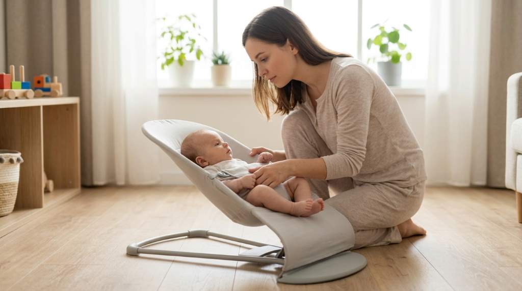 Modern baby bouncer with adjustable recline features
