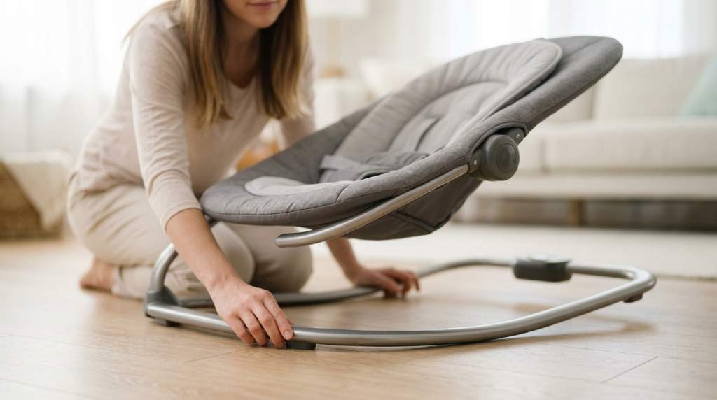 Parent choosing the best baby bouncer for infant safety