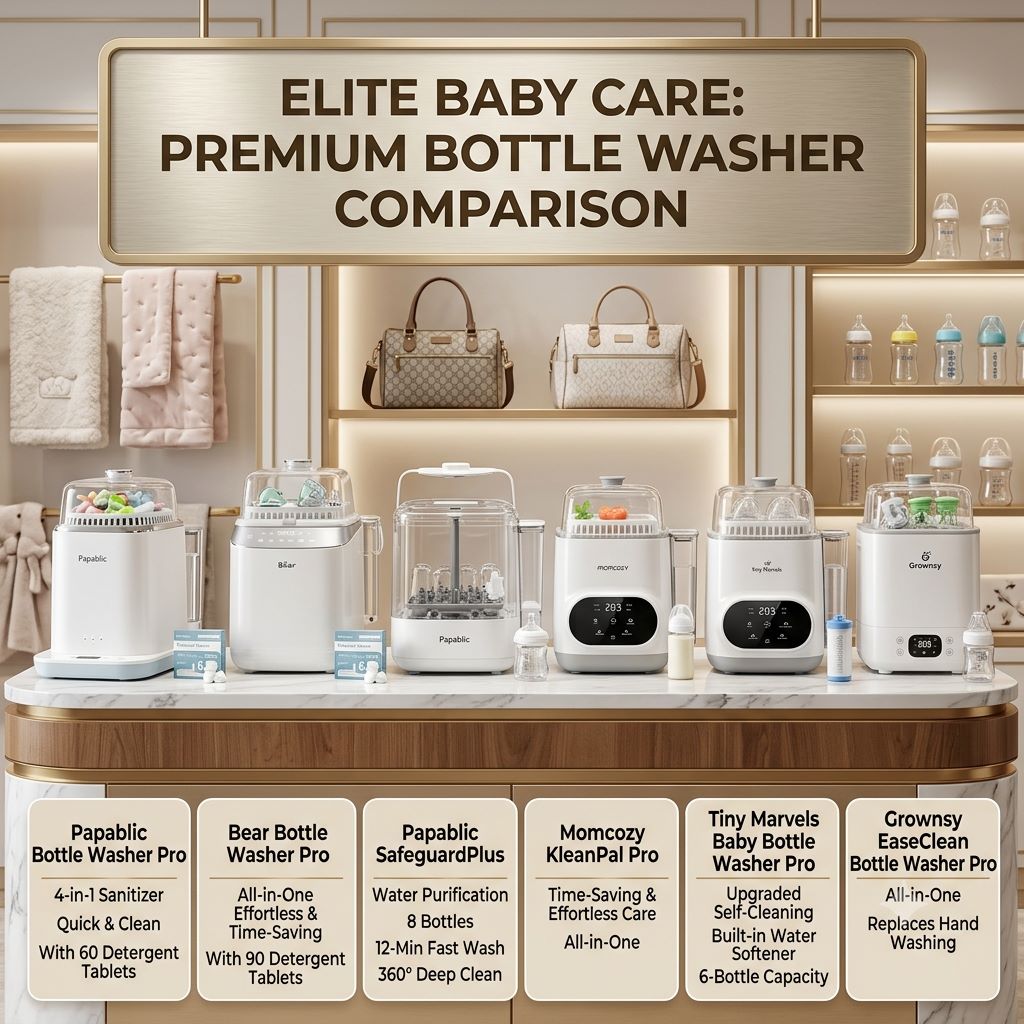 Automatic baby bottle washer cleaning bottles and accessories for a New York family
