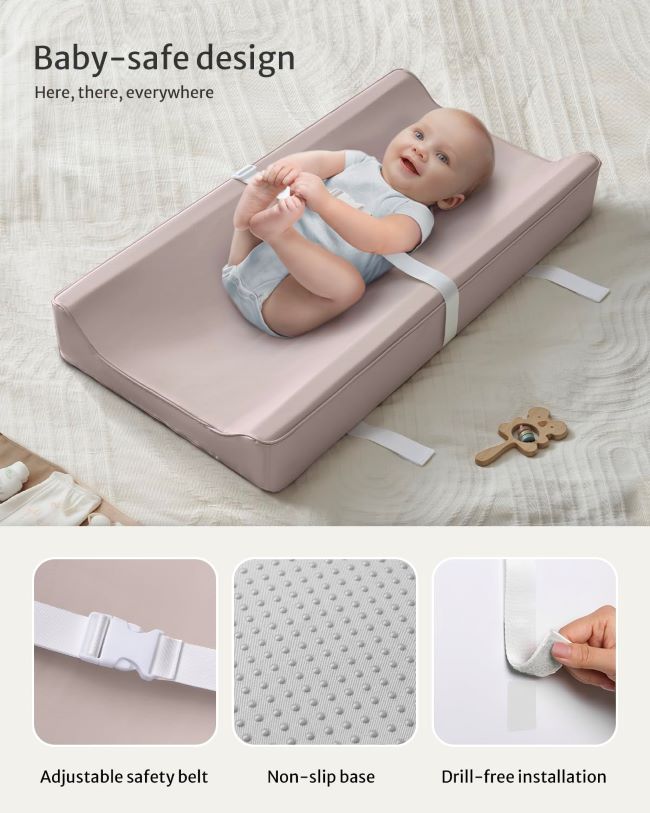 Blissful Diary vegan leather baby changing pad with waterproof wipe-clean PU cover