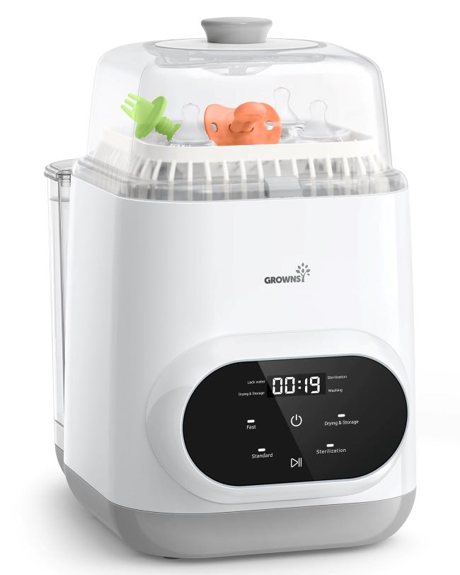Grownsy EaseClean Bottle Washer Pro with automatic washing, sterilizing, and drying functions