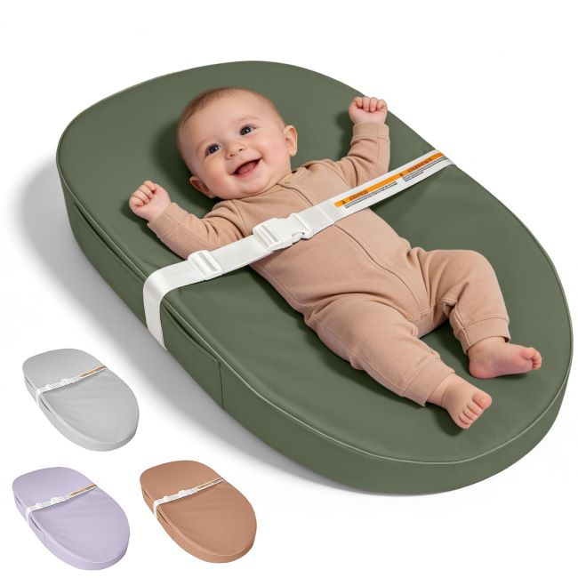 JVEOO waterproof vegan leather baby changing pad with non-slip base and safety strap