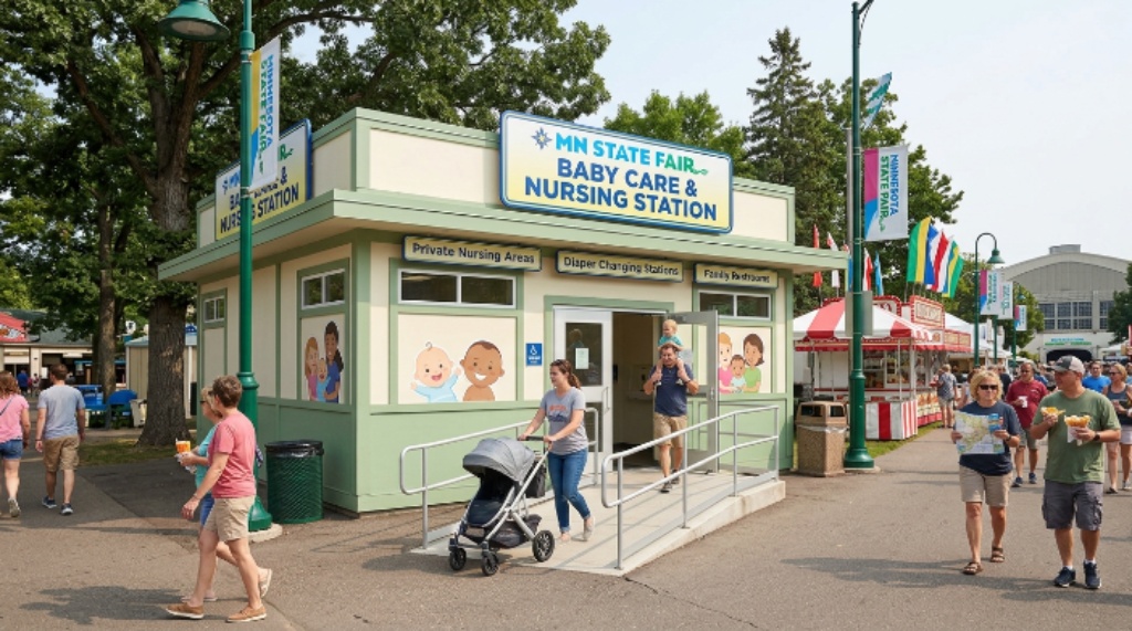 Family with stroller visiting the Miracle of Birth Center at Minnesota State Fair