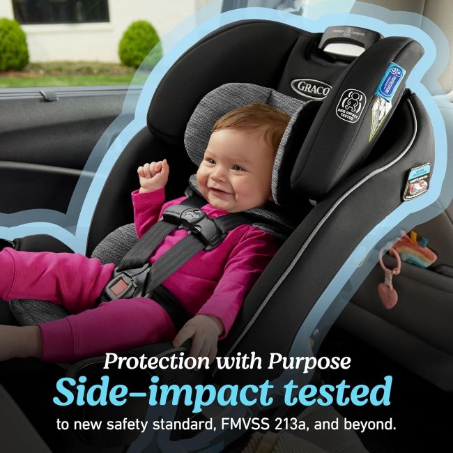 Graco SlimFit 3-in-1 car seat with adjustable headrest and harness for growing children