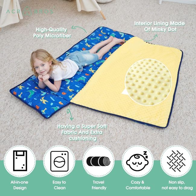 ACRABROS toddler nap mat with attached pillow and blanket