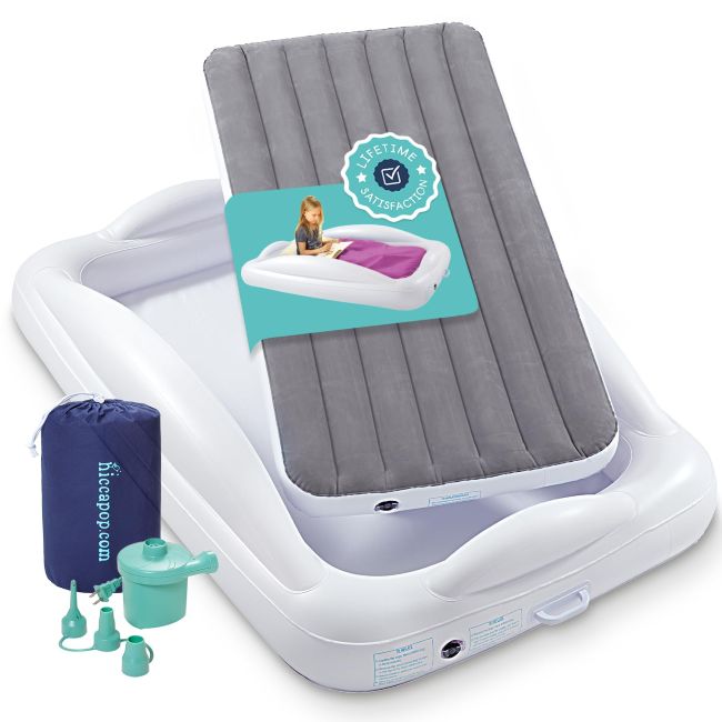 Hiccapop Inflatable Toddler Bed with raised safety bumpers