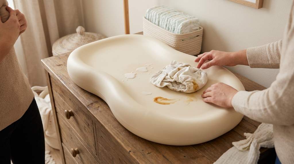Washing a removable fabric baby changing pad cover